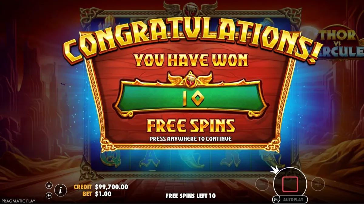 Thor vs Hercules slot game battle screen